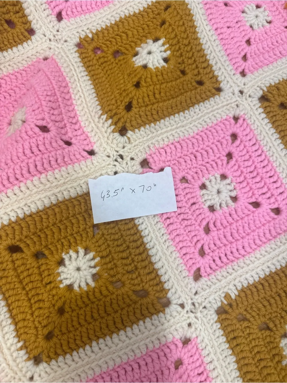 Pink, Brown & Cream Crochet Throw Blanket - Cozy Handmade Throw